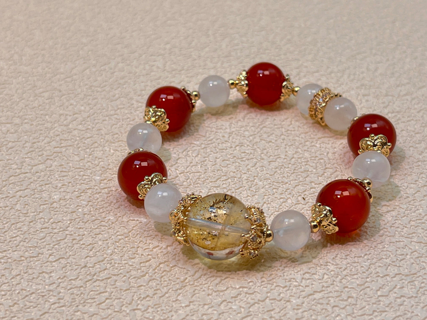 Red Agate & Milky White Quartz Bracelet - Love & Passion Crystal Jewelry