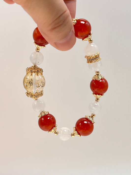 Red Agate & Milky White Quartz Bracelet - Love & Passion Crystal Jewelry