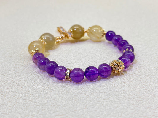 Natural Amethyst & Citrine Bracelet - Peaceful Mind & Abundant Life Crystal