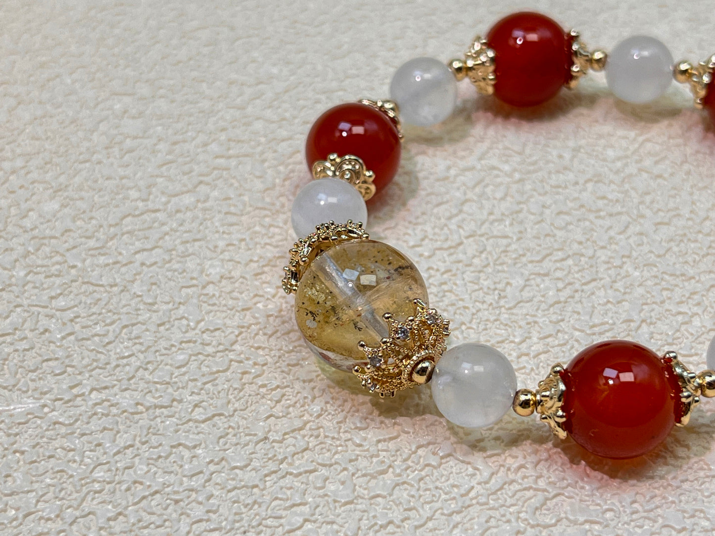 Red Agate & Milky White Quartz Bracelet - Love & Passion Crystal Jewelry