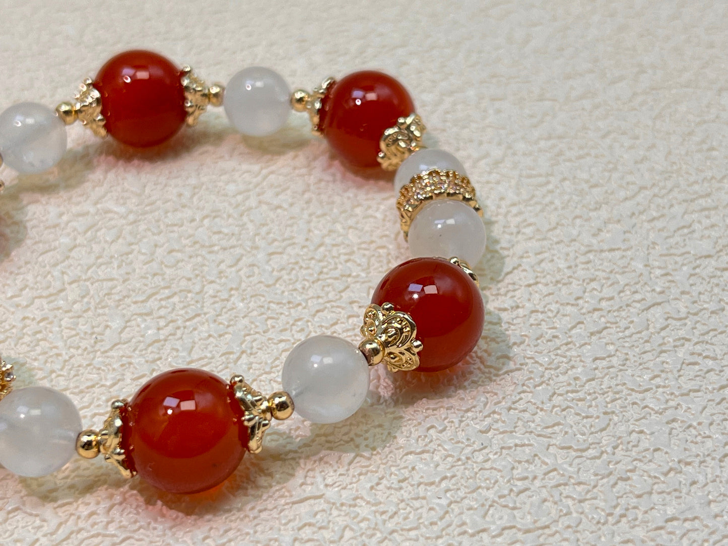 Red Agate & Milky White Quartz Bracelet - Love & Passion Crystal Jewelry