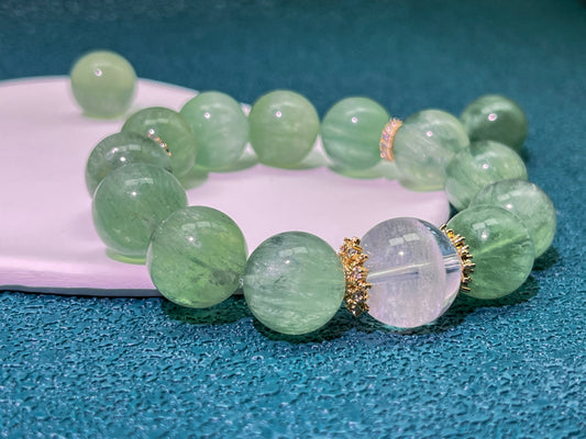 Green Fluorite & White Phantom Quartz Bracelet - Focus & Clarity Crystal Jewelry