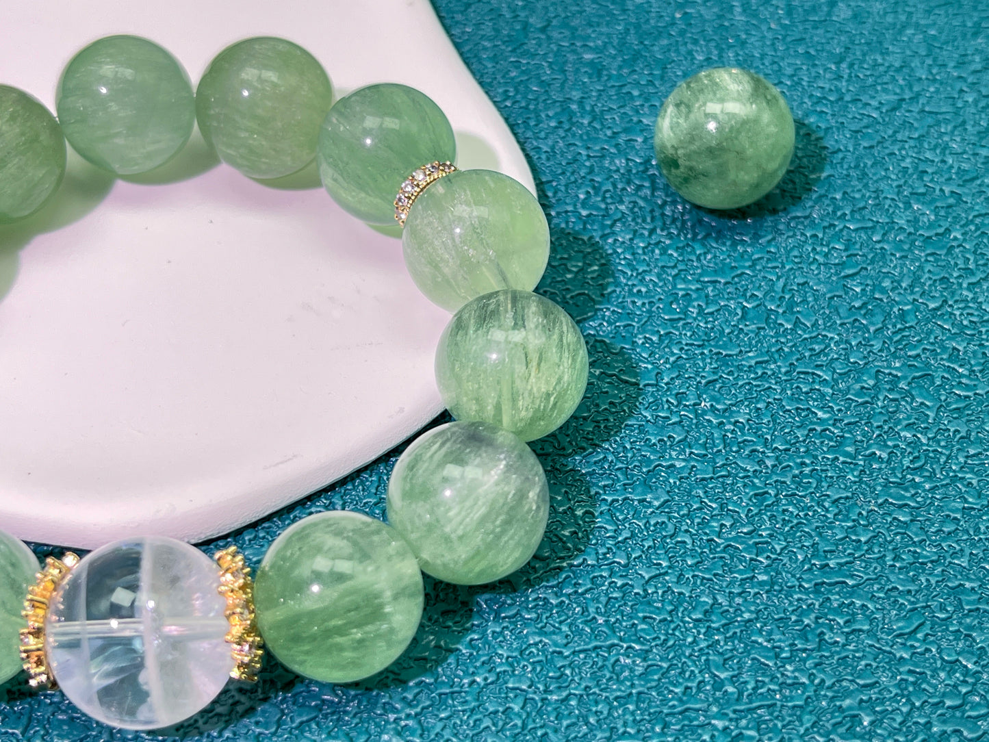 Green Fluorite & White Phantom Quartz Bracelet - Focus & Clarity Crystal Jewelry