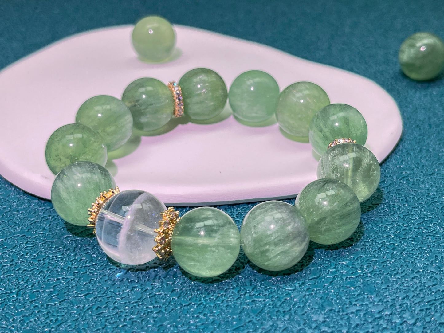 Green Fluorite & White Phantom Quartz Bracelet - Focus & Clarity Crystal Jewelry