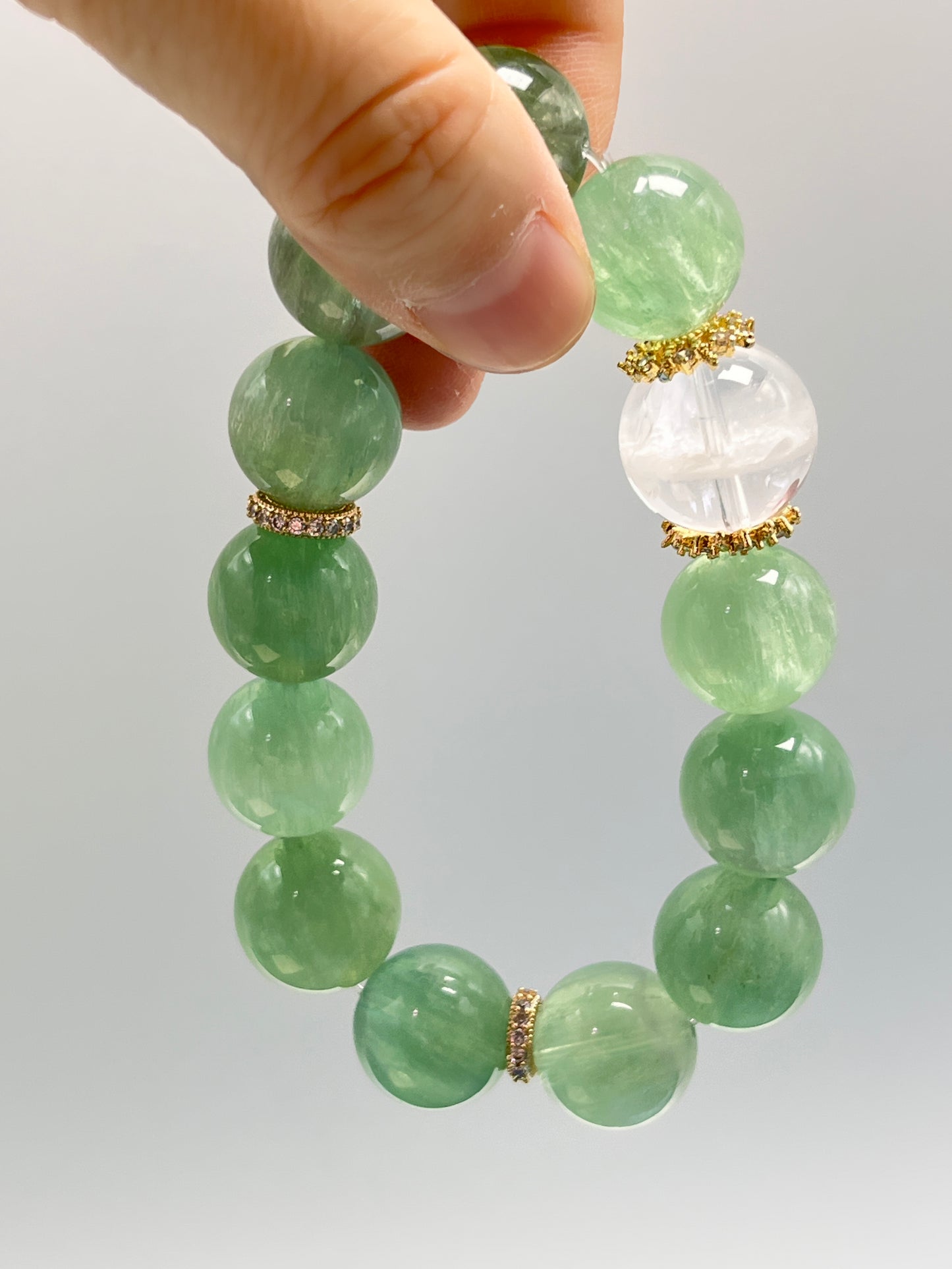 Green Fluorite & White Phantom Quartz Bracelet - Focus & Clarity Crystal Jewelry
