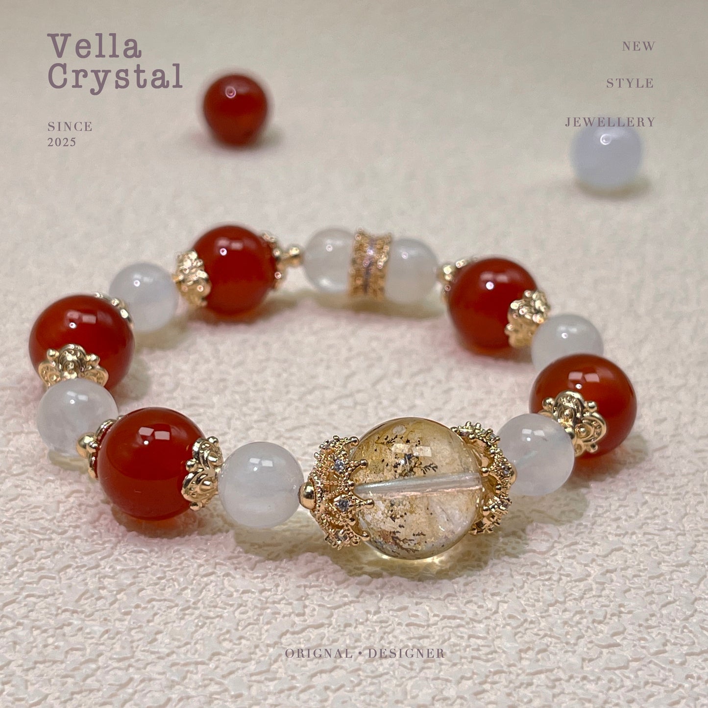Red Agate & Milky White Quartz Bracelet - Love & Passion Crystal Jewelry