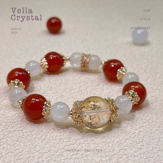 Red Agate & Milky White Quartz Bracelet - Love & Passion Crystal Jewelry