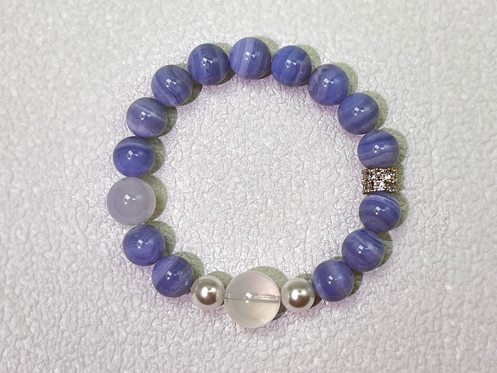 Blue Lace Agate & Milky White Quartz Bracelet - Calm Communication Crystal Jewelry