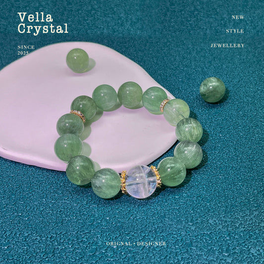 Green Fluorite & White Phantom Quartz Bracelet - Focus & Clarity Crystal Jewelry