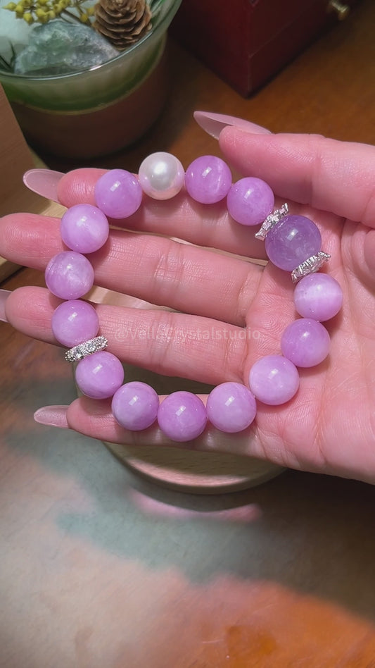 Natural Kunzite & Lavender Amethyst Bracelet - Divine Love & Spiritual Awakening Crystal
