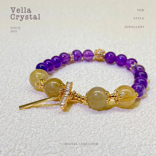 Natural Amethyst & Citrine Bracelet - Peaceful Mind & Abundant Life Crystal
